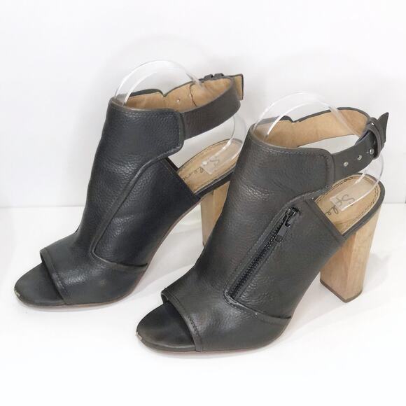 Splendid 9 M Janet Leather Peep-Toe Booties Chunky Heel Shootie Slate Taupe Grey - Picture 4 of 9